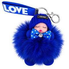 Blue Fluffy Sleeping Doll Bag Charm