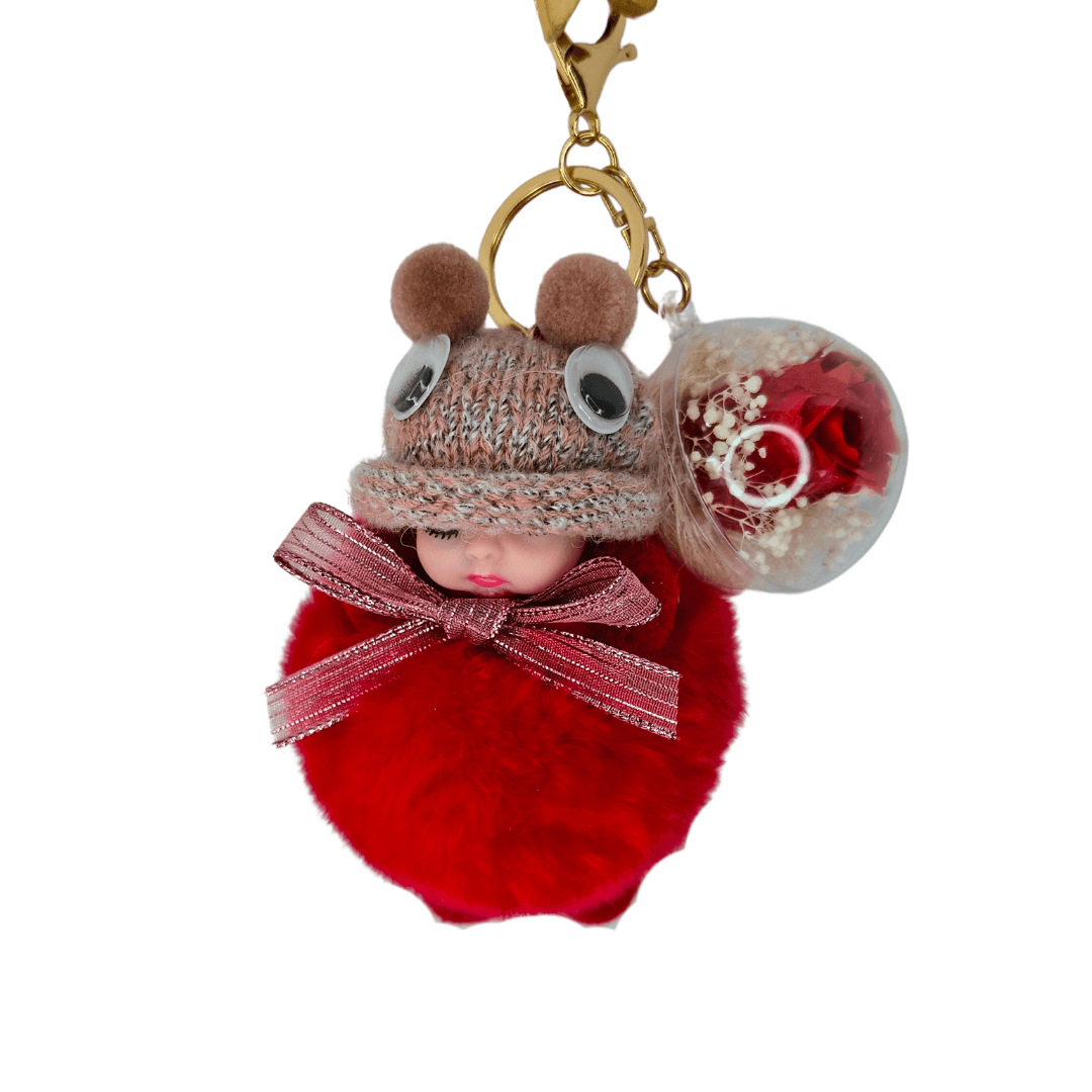 Red Fluffy Sleeping Doll Bag Charm - Forget Me Knot