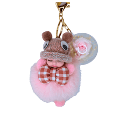 Pink Fluffy Sleeping Doll Bag Charm - Forget Me Knot