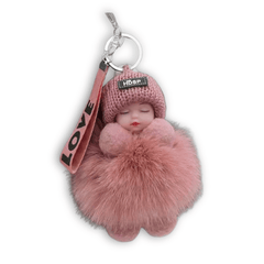 Dusty Rose Fluffy Sleeping Doll Bag Charm - Forget Me Knot