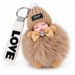 Caramel Fluffy Sleeping Doll Bag Charm