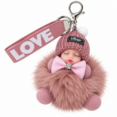 Light Rose Fluffy Sleeping Doll Bag Charm