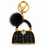 Mini Handbag Charm & Keyring – Rhinestone & Pom-Pom