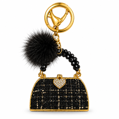 Mini Handbag Charm & Keyring – Rhinestone & Pom-Pom