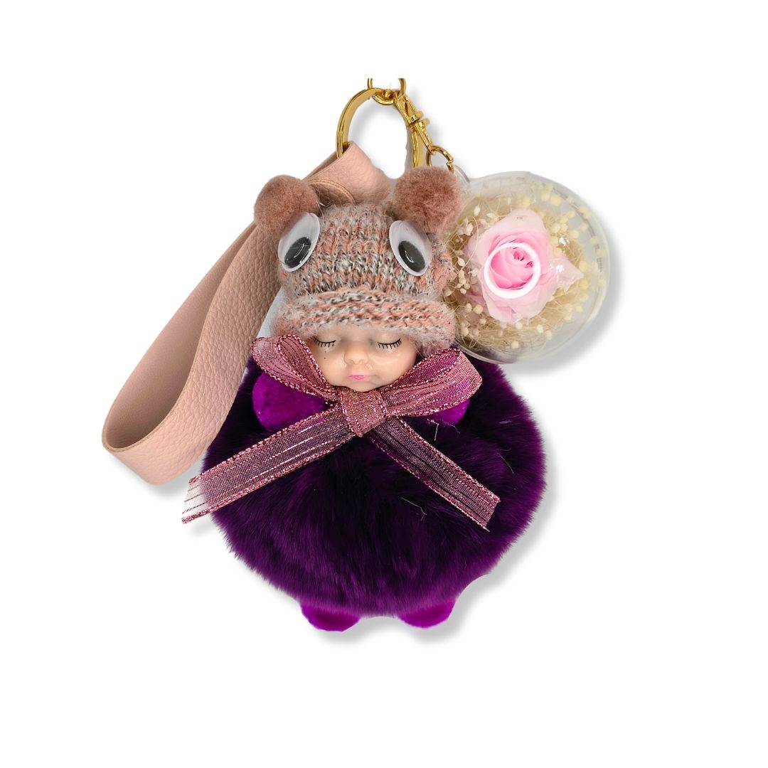 Purple Fluffy Sleeping Doll Bag Charm - Forget Me Knot