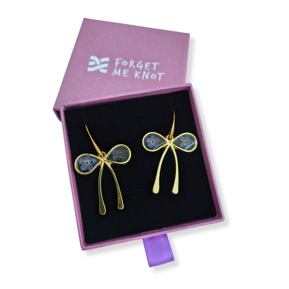 Gold Forget-Me-Knot Bow Earrings - Forget Me Knot