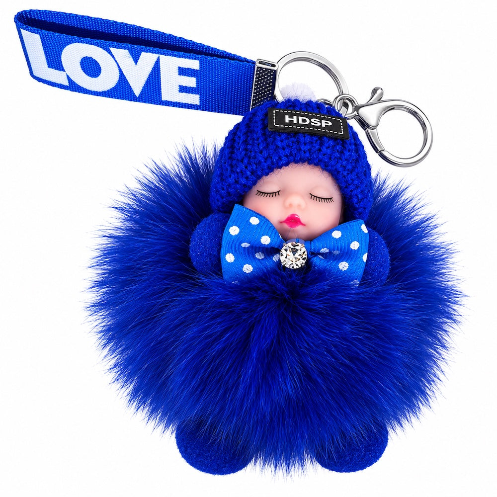 Blue Fluffy Sleeping Doll Bag Charm