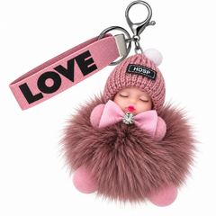 Dark Pink Fluffy Sleeping Doll Bag Charm