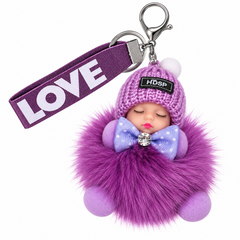 Light Purple Fluffy Sleeping Doll Bag Charm