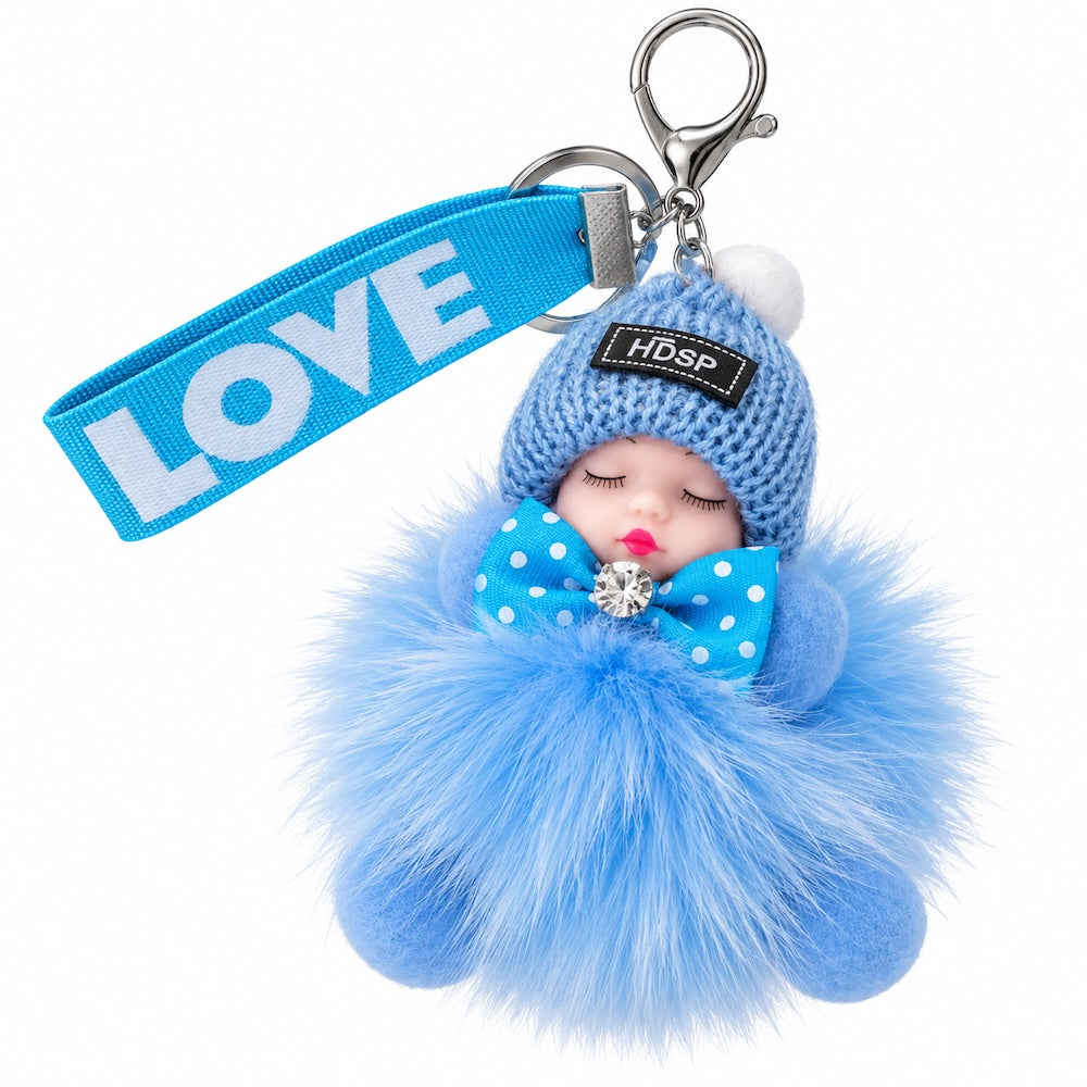 Light Blue Fluffy Sleeping Doll Bag Charm