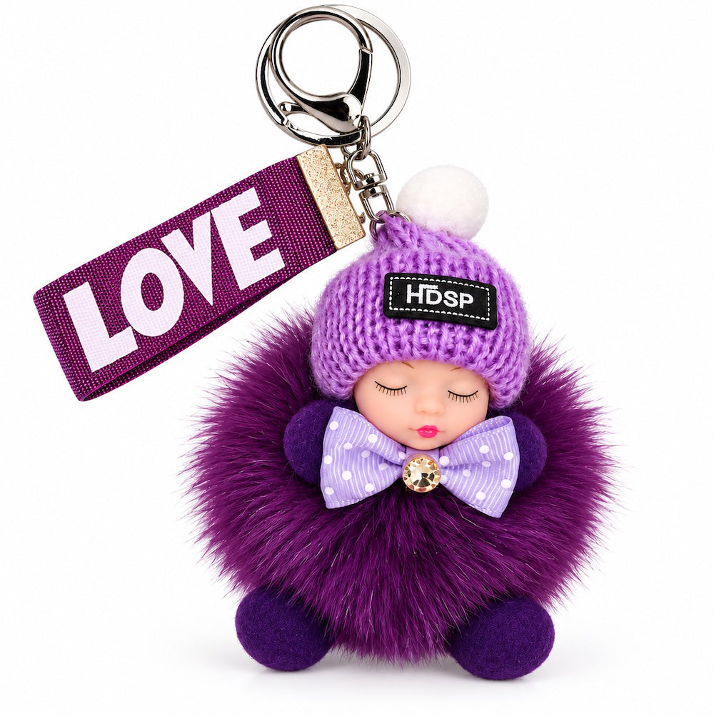 Purple Fluffy Sleeping Doll Bag Charm