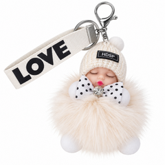 White Fluffy Sleeping Doll Bag Charm