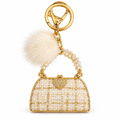 Mini Handbag Charm & Keyring – Rhinestone & Pom-Pom